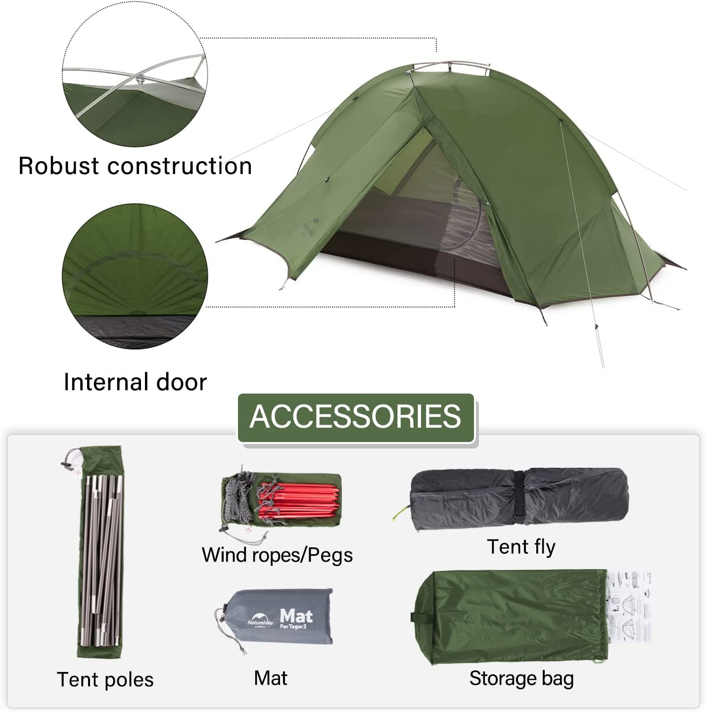 Naturehike Tagar Lightweight Tent ( 1 or 2 man) - Forest Green