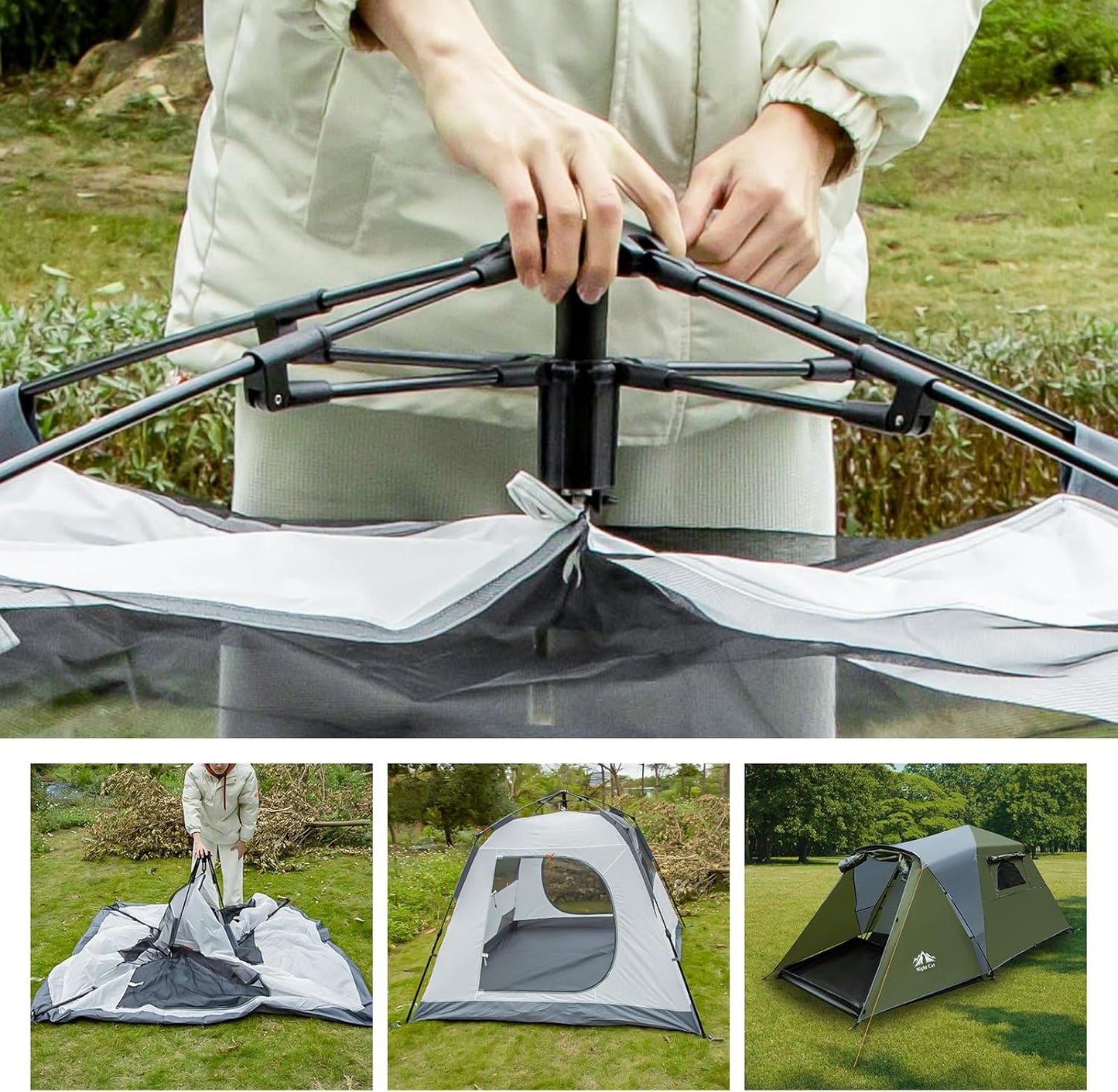 Night Cat 3-Person Pop-Up Cabin Tent with Porch