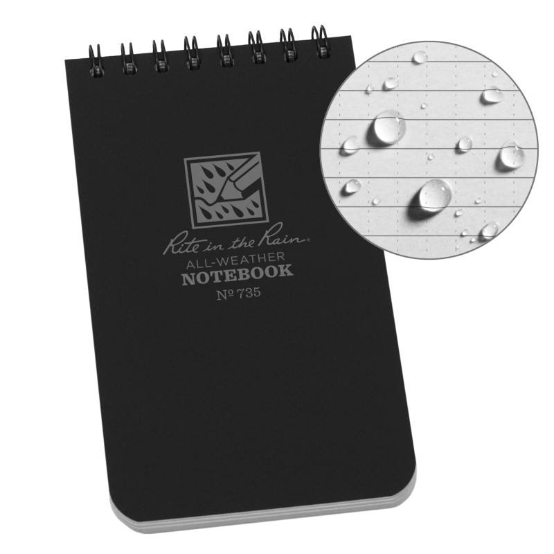 Rite In The Rain top Spiral Notebook 3"x5" Grey