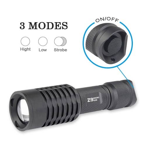 Trust Fire Z9 Zoomable 3 mode Flashlight USB recharge